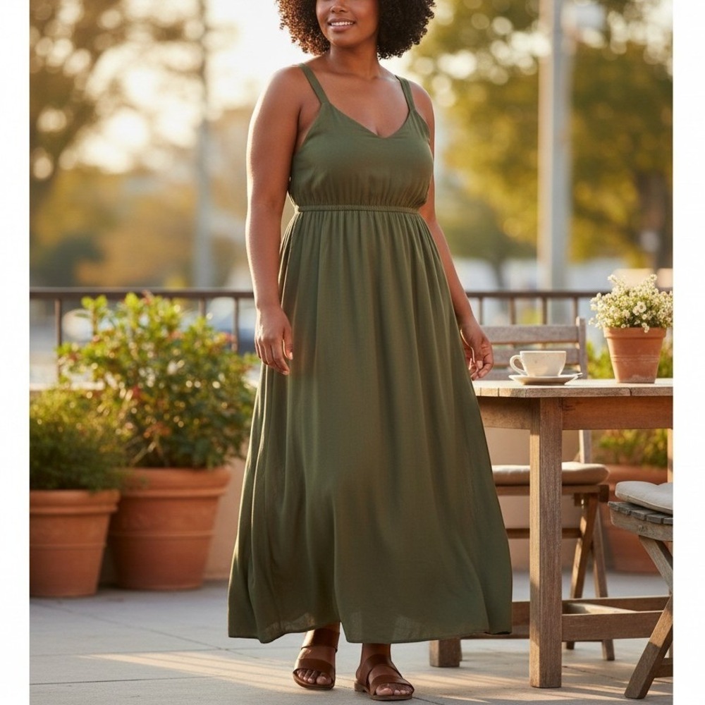 DB Studio Maxi Dress Gown Green V-Neck Sleeveless Women 20 Formal Wedding Guest